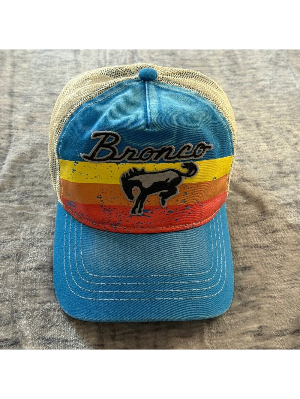 Ford Bronco Trucker Hat Men's Snapback Blue Tan Retro Style Officially Licensed